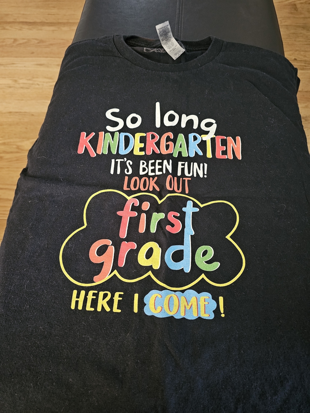 Gildan Black Kids Tee with Colorful Kindergarten to First Grade Graphic